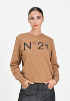 N21 Felpa girocollo cammello per donna, ragazzi e bambini con logo a contrasto N21588N0154 0N720 N21 