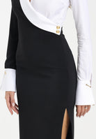 ELISABETTA FRANCHI Abito lungo nero e bianco da donna con dettagli camicia ABR0557E2 222 ELISABETTA FRANCHI 