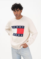 TOMMY JEANS Maglioncino girocollo panna da uomo con logo DM0DM22105AFN  TOMMY JEANS 