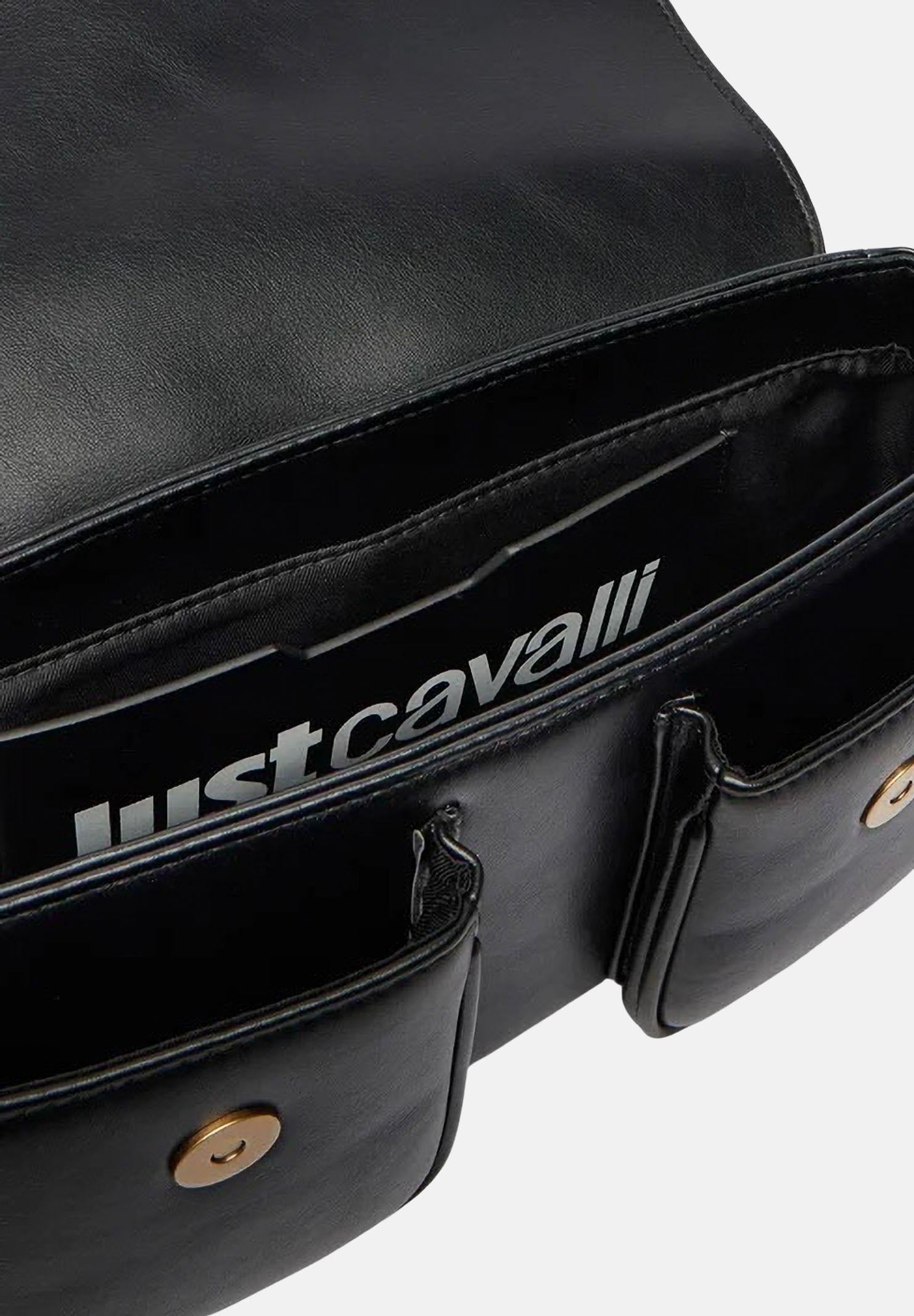 JUST CAVALLI Borsa a spalla nera da donna con fibbia logo 80RA4BA2ZSA89 899 JUST CAVALLI 