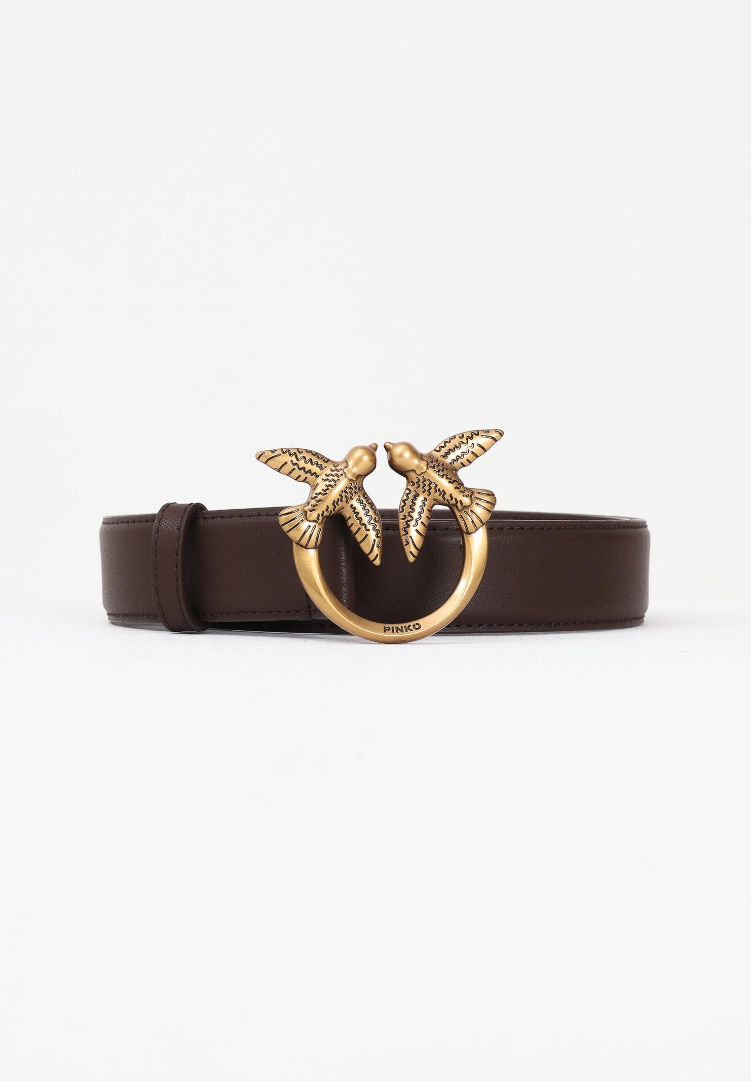 PINKO Cintura Love Birds in morbida pelle mano seta marrone da donna 100125A0F1 L74Q PINKO 