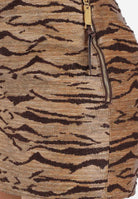 ELISABETTA FRANCHI Gonna corta beige da donna in tessuto effetto rafia con stampa tigre GO17762E2 470 ELISABETTA FRANCHI 