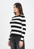 JDY Maglioncino girocollo a righe nere e panna da donna 15277223 Black JDY 