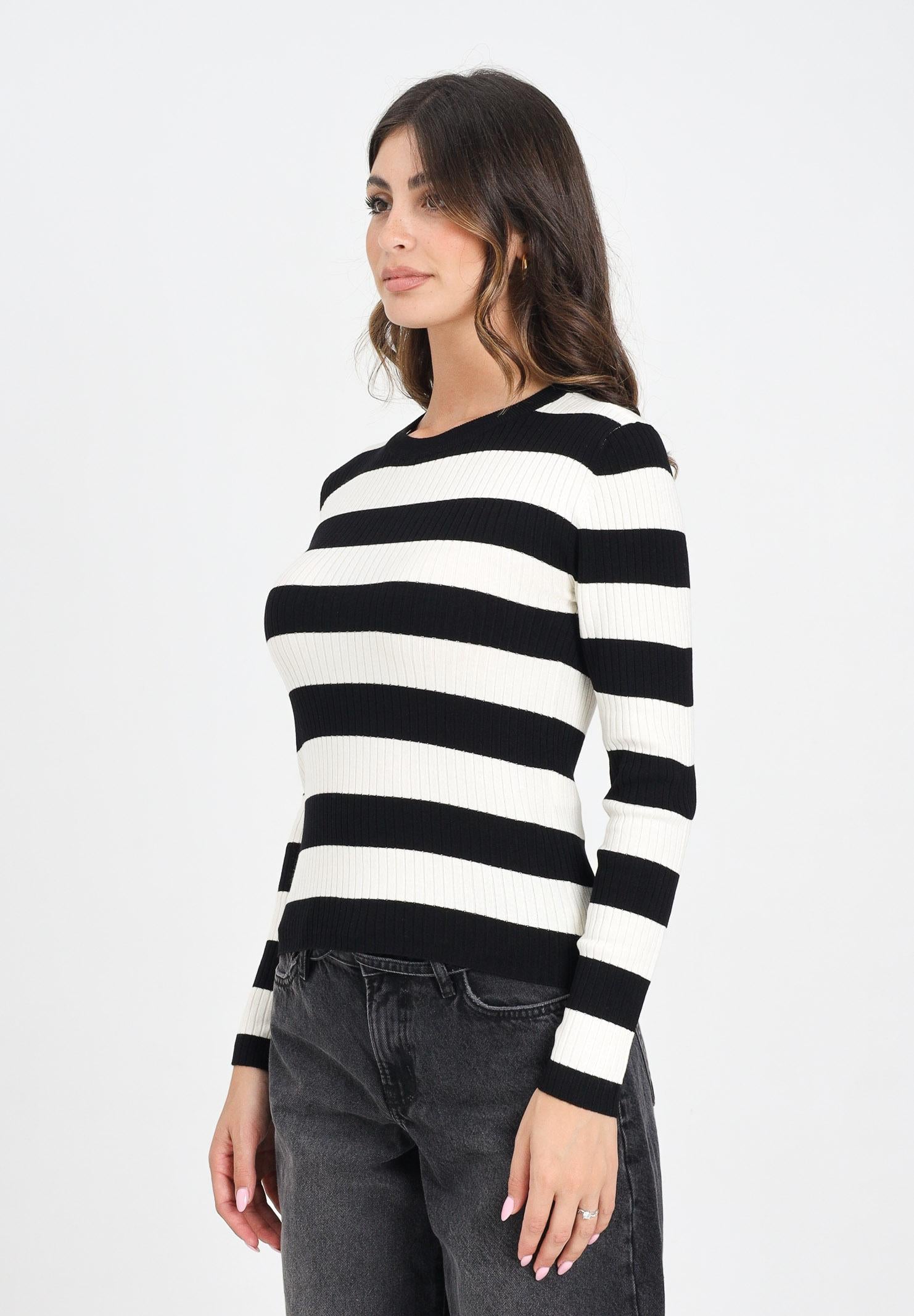JDY Maglioncino girocollo a righe nere e panna da donna 15277223 Black JDY 