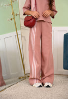 ADIDAS ORIGINALS Pantalone sportivo Wide Off Placed 3 Stripes rosa da donna JW3621  ADIDAS ORIGINALS 