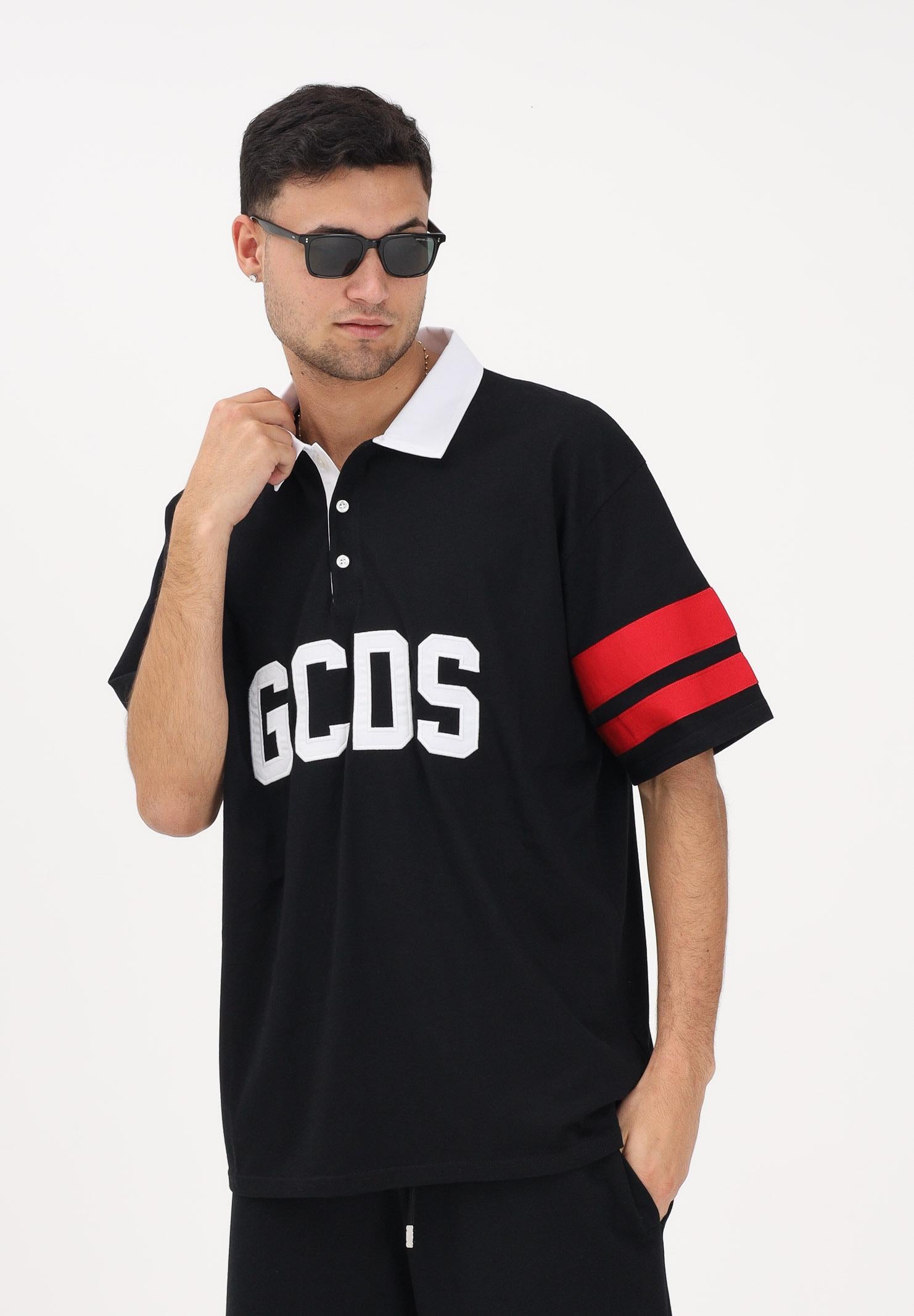 GCDS Polo a manica corta nera per uomo e donna con logo Z0MLQD107J101 999R GCDS 