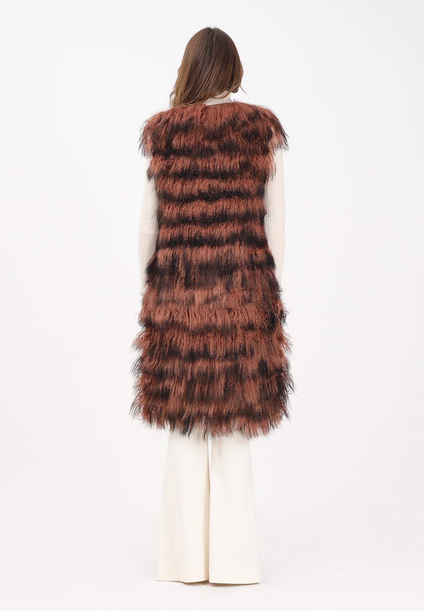 MEHRAN Vera pelliccia lunga da donna con effetto a righe sfumate nei toni del marrone e del nero 25150BRWBLK BRWBLK MEHRAN 