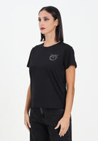 PINKO T-shirt a manica corta nera da donna con ricamo logo Love Birds in cristalli 103320A2RN Z99 PINKO 
