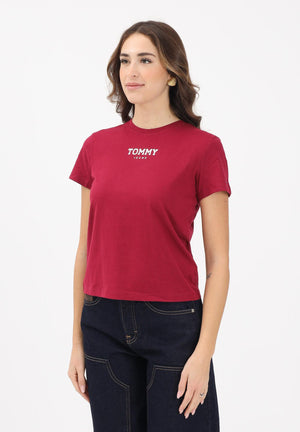 TOMMY JEANS T-shirt a manica corta bordeaux da donna con logo DW0DW21842 VLC TOMMY JEANS 