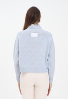 ELISABETTA FRANCHI Maglione a collo alto celeste da donna con losanghe jacquard MK55T57E2 EA7 ELISABETTA FRANCHI 