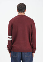 GCDS Maglione girocollo bordeaux per uomo e donna con logo e bande a contrasto B2XM1506I5 49 GCDS 