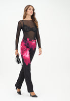 VERSACE JEANS COUTURE Pantalone elegante nero da donna con stampa fiore 79HAA1P1NS731 474 VERSACE JEANS COUTURE 