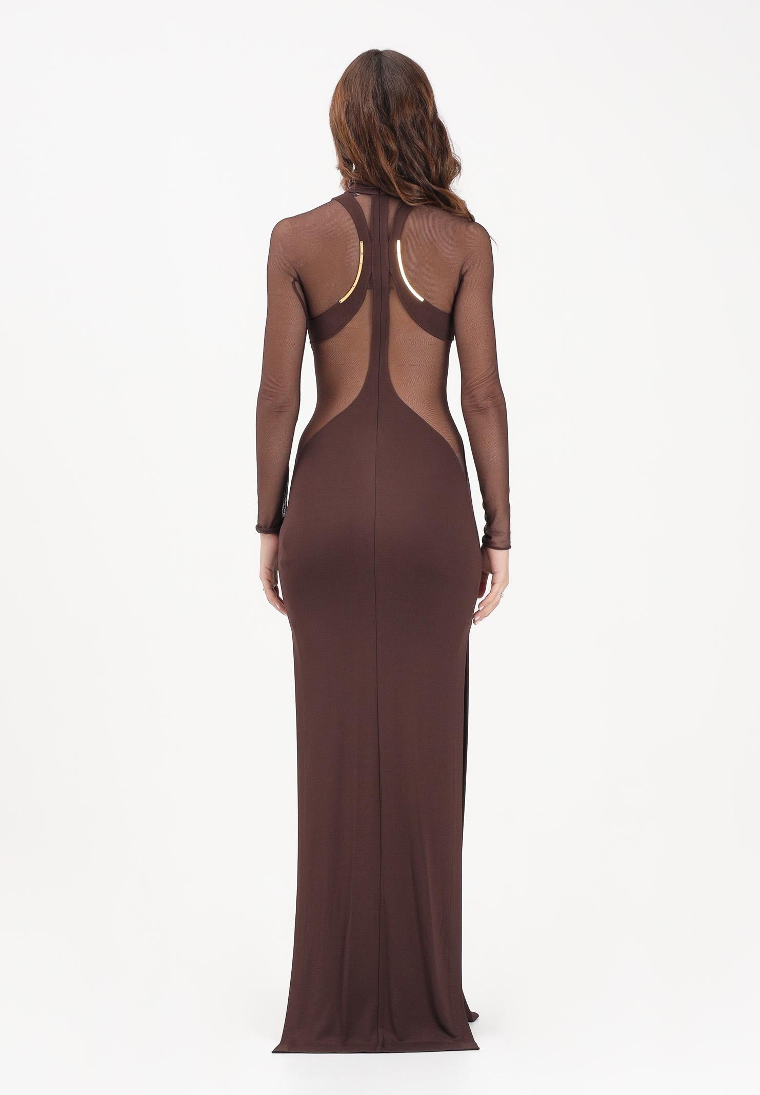ELISABETTA FRANCHI Abito lungo marrone da donna con trasparenze ABR2263E2 644 ELISABETTA FRANCHI 