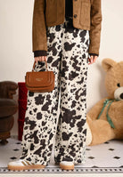 ADIDAS ORIGINALS Pantalone sportivo Satin Wide Leg con stampa muccata bianca e marrone KA2668 . ADIDAS ORIGINALS 