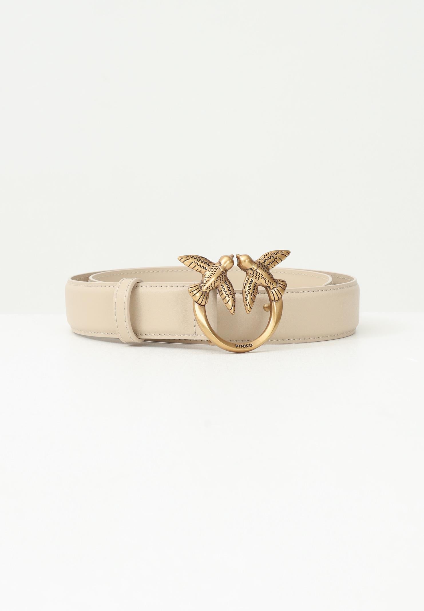 PINKO Cintura Love Birds in morbida pelle mano seta beige da donna 100125A0F1 C50Q PINKO 