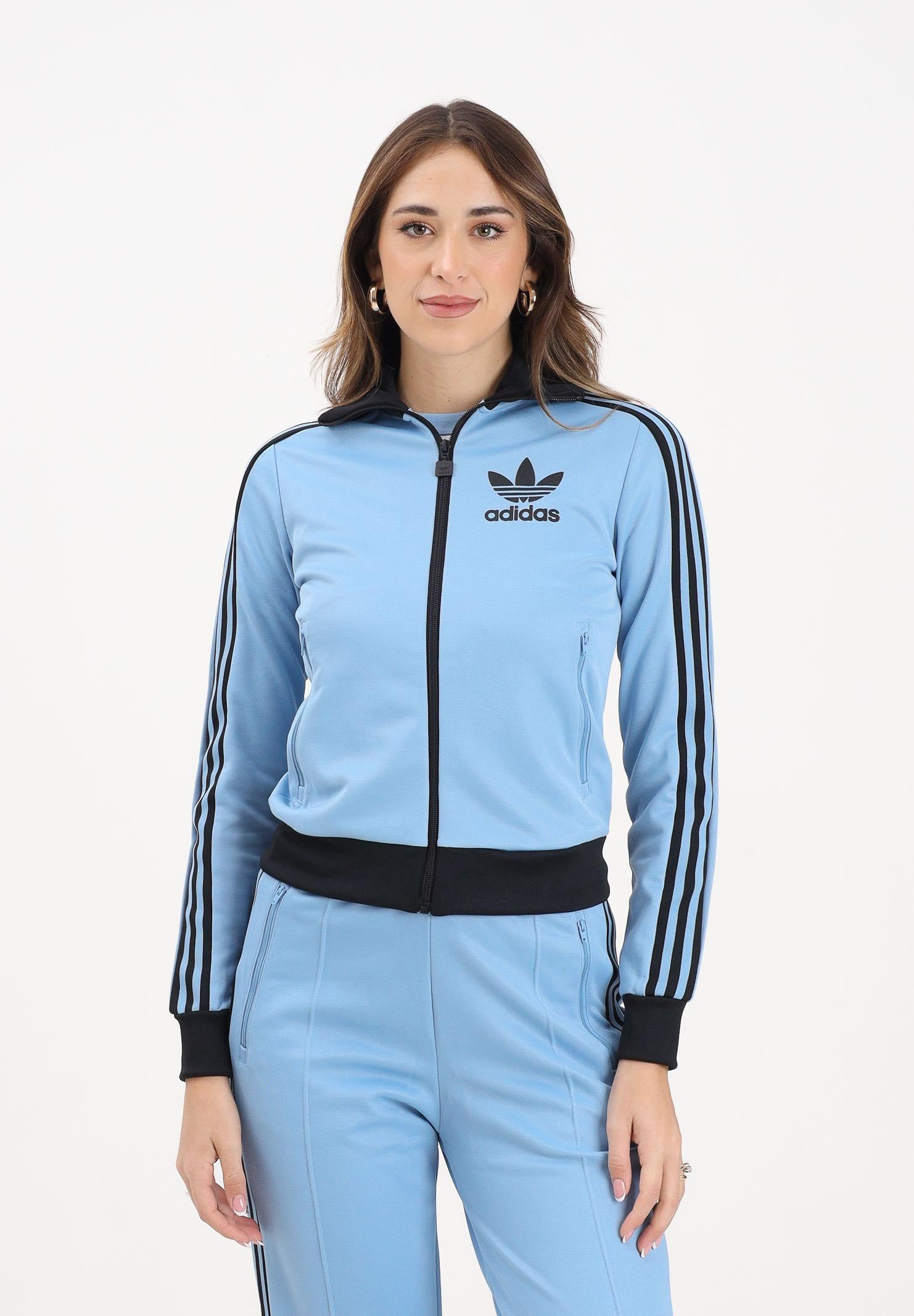 ADIDAS ORIGINALS Felpa con zip Heritage azzurra e nera da donna JX7851  ADIDAS ORIGINALS 