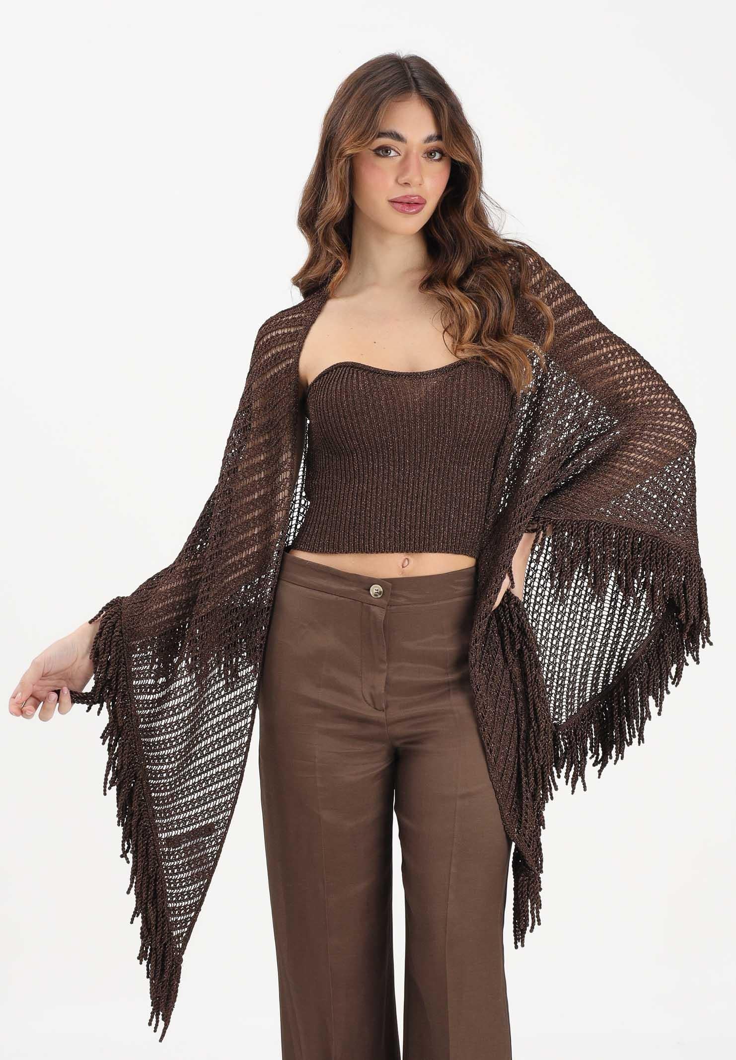 SIMONA CORSELLINI Stola cacao da donna in maglia crochet P26CPSLO0101 V0771 SIMONA CORSELLINI 