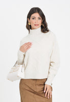 ELISABETTA FRANCHI Maglione a collo alto panna da donna con losanghe jacquard MK55T57E2 DZ9 ELISABETTA FRANCHI 