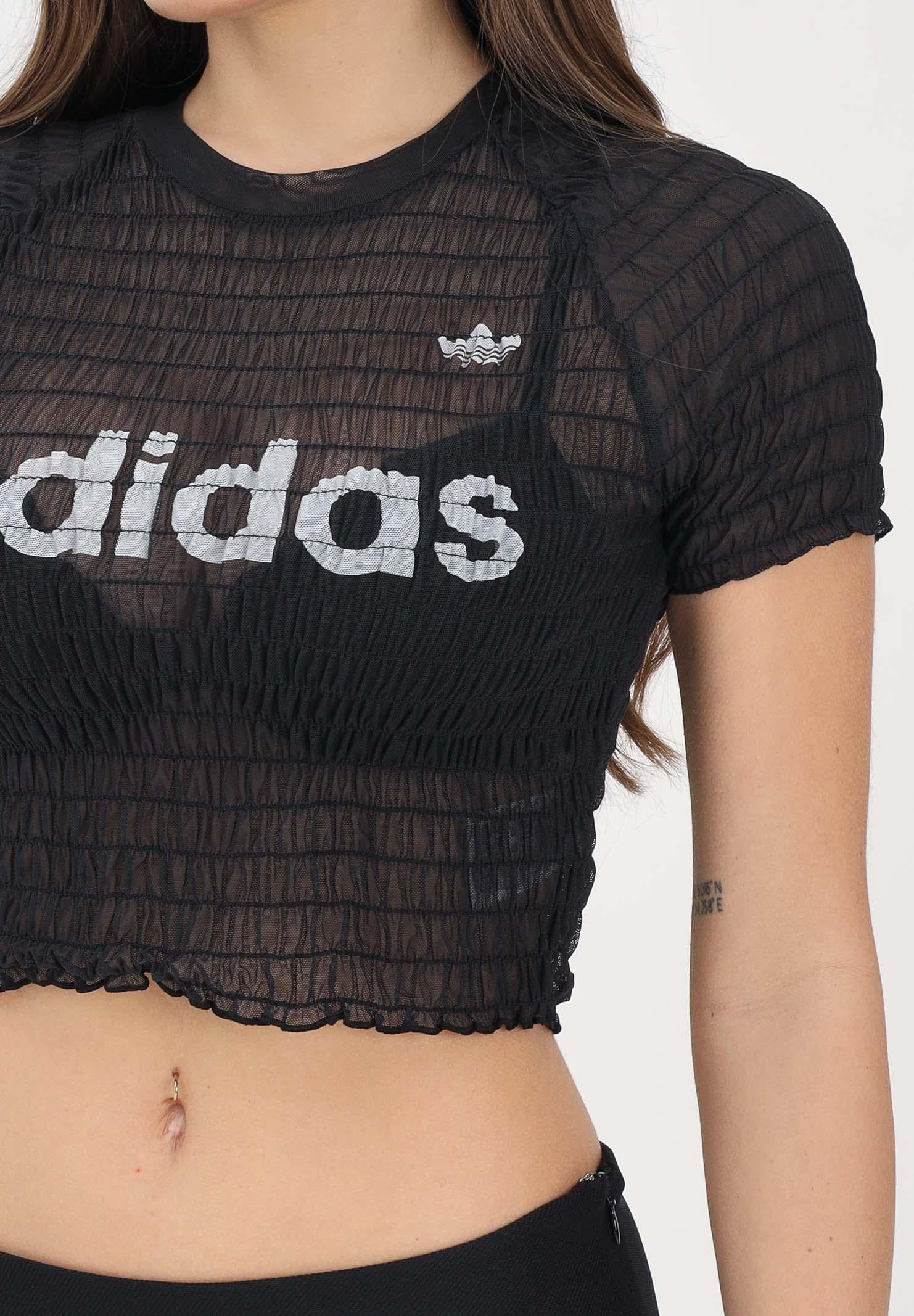 ADIDAS ORIGINALS T-shirt a manica corta SMOCKED CALI nera da donna KD0300 . ADIDAS ORIGINALS 