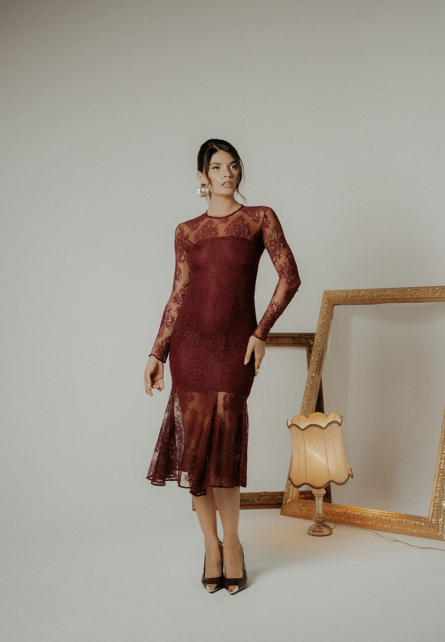SANTAS Abito midi ÉTERNELLE bordeaux da donna PV2608 BO SANTAS 