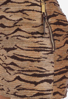 ELISABETTA FRANCHI Gonna corta beige da donna in tessuto effetto rafia con stampa tigre GO17762E2 470 ELISABETTA FRANCHI 