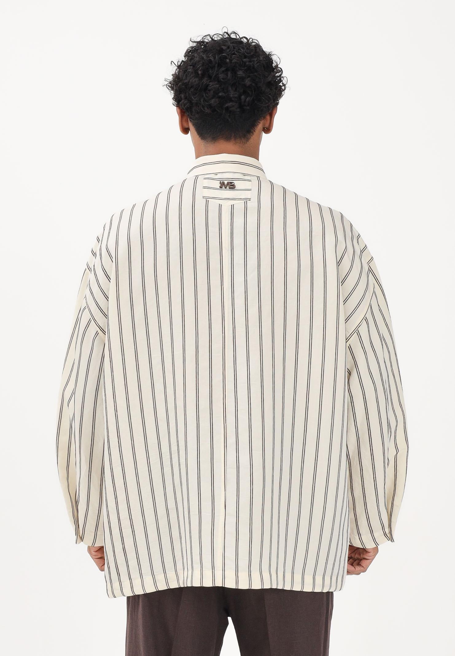 I'M BRIAN Camicia a manica lunga crema da uomo con motivo a righe marroni CA3636 0025 I'M BRIAN 