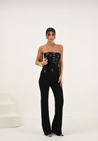 ELISABETTA FRANCHI Top nero da donna con paillettes e ganci gioiello<BR/> TO04757E2 110 ELISABETTA FRANCHI 