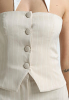 SANTAS Top BROWNIE beige da donna con motivo gessato PV2504 BEIGE SANTAS 