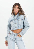 TOMMY JEANS Giubbotto crop in denim chiaro da donna con logo DW0DW210631A5  TOMMY JEANS 