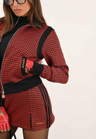 ADIDAS ORIGINALS Felpa con zip pied-de-poule rossa e nera da donna JY3461  ADIDAS ORIGINALS 