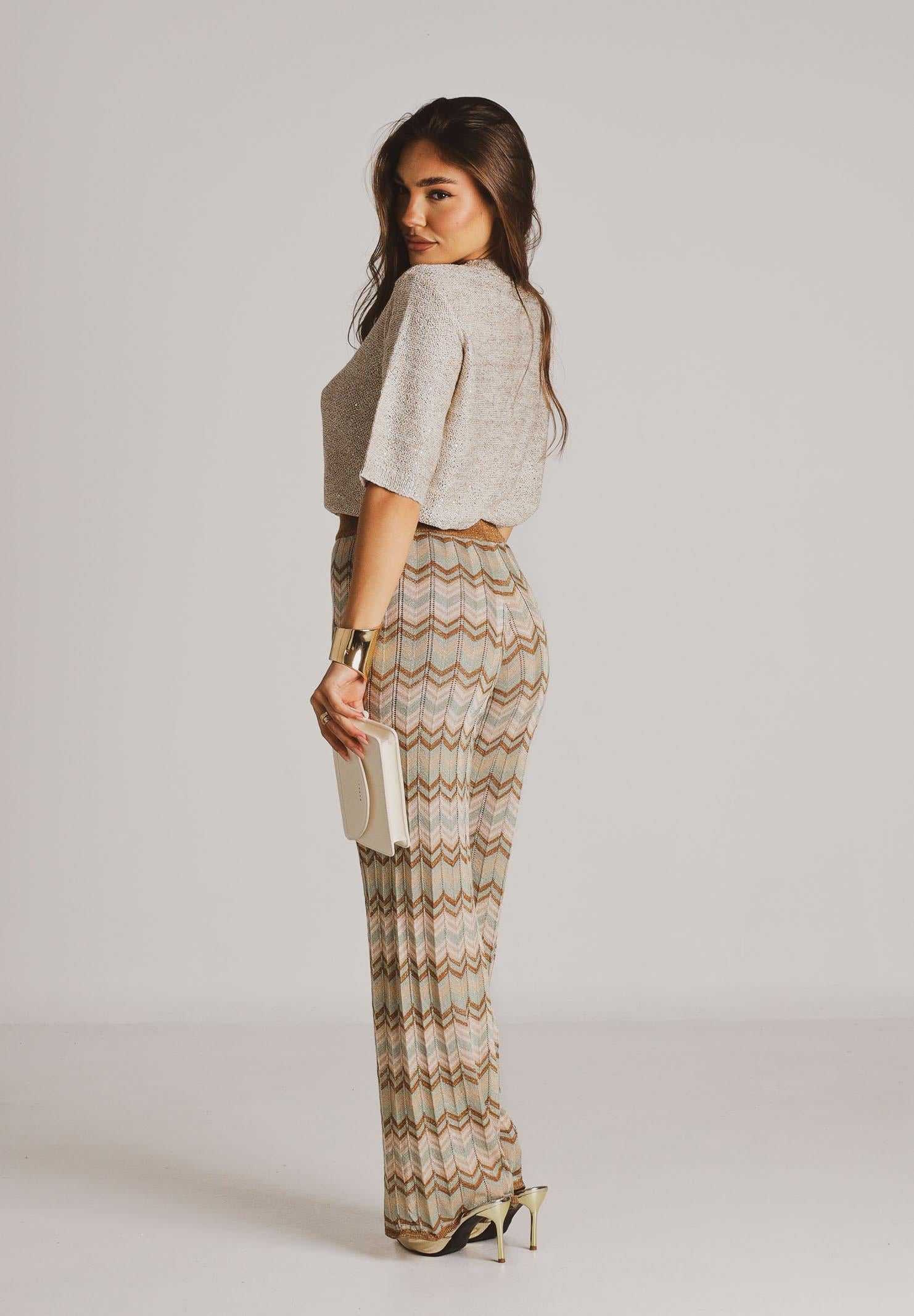 ONLY Pantalone multicolore da donna in maglia lurex con motivo chevron all-over 15369997 FOJA ONLY 