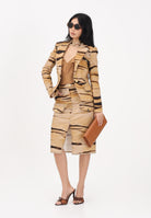 ELISABETTA FRANCHI Gonna midi beige da donna con stampa tigre<BR/> GO18362E2 470 ELISABETTA FRANCHI 