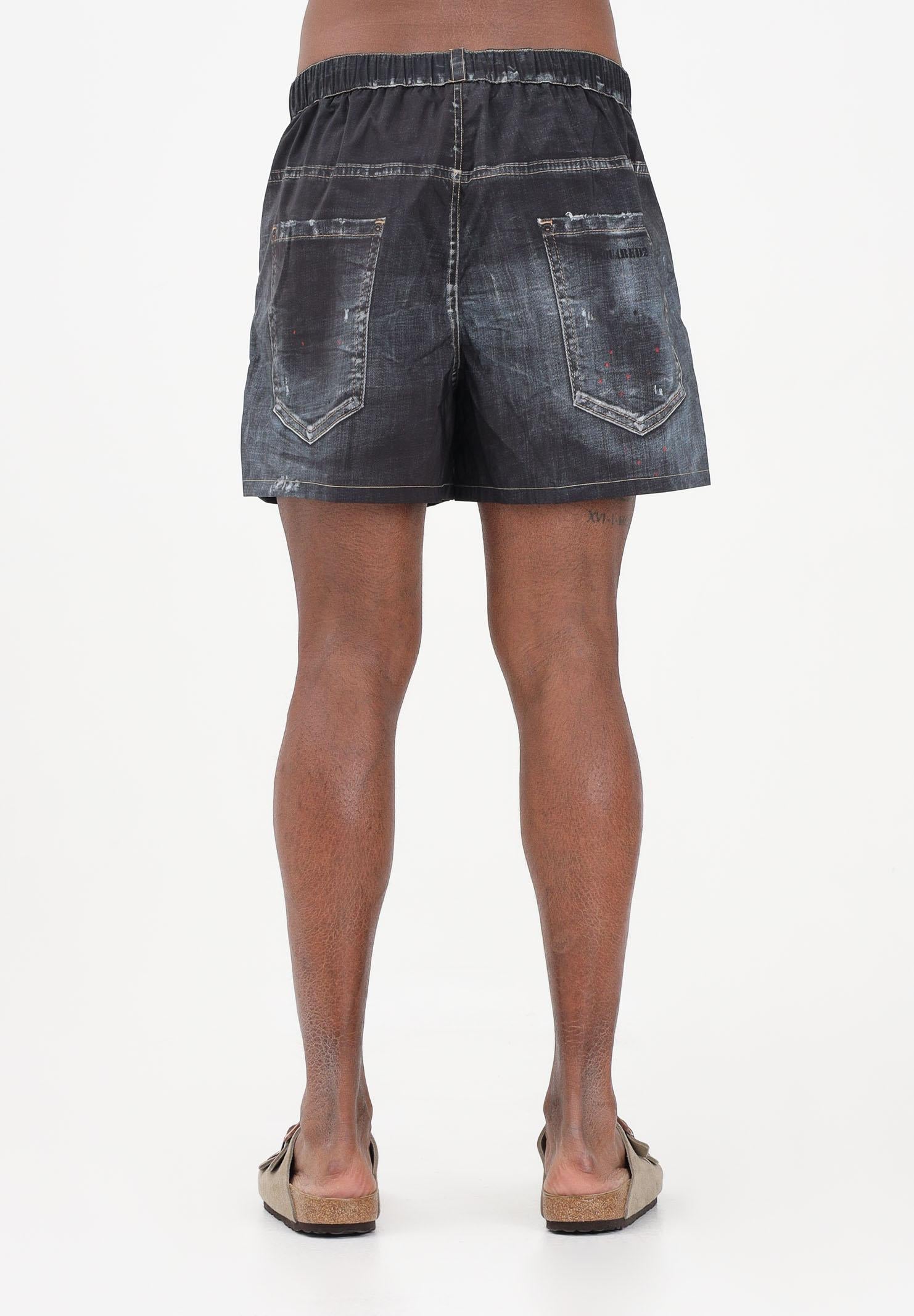DSQUARED2 Shorts mare nero da uomo effetto denim con dettagli used D7B626690 001 DSQUARED2 