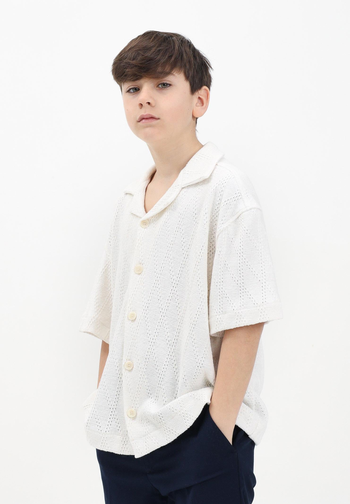 I'M BRIAN Camicia a manica corta panna da bambino con lavorazione a rombi traforati CA3312J PA I'M BRIAN 