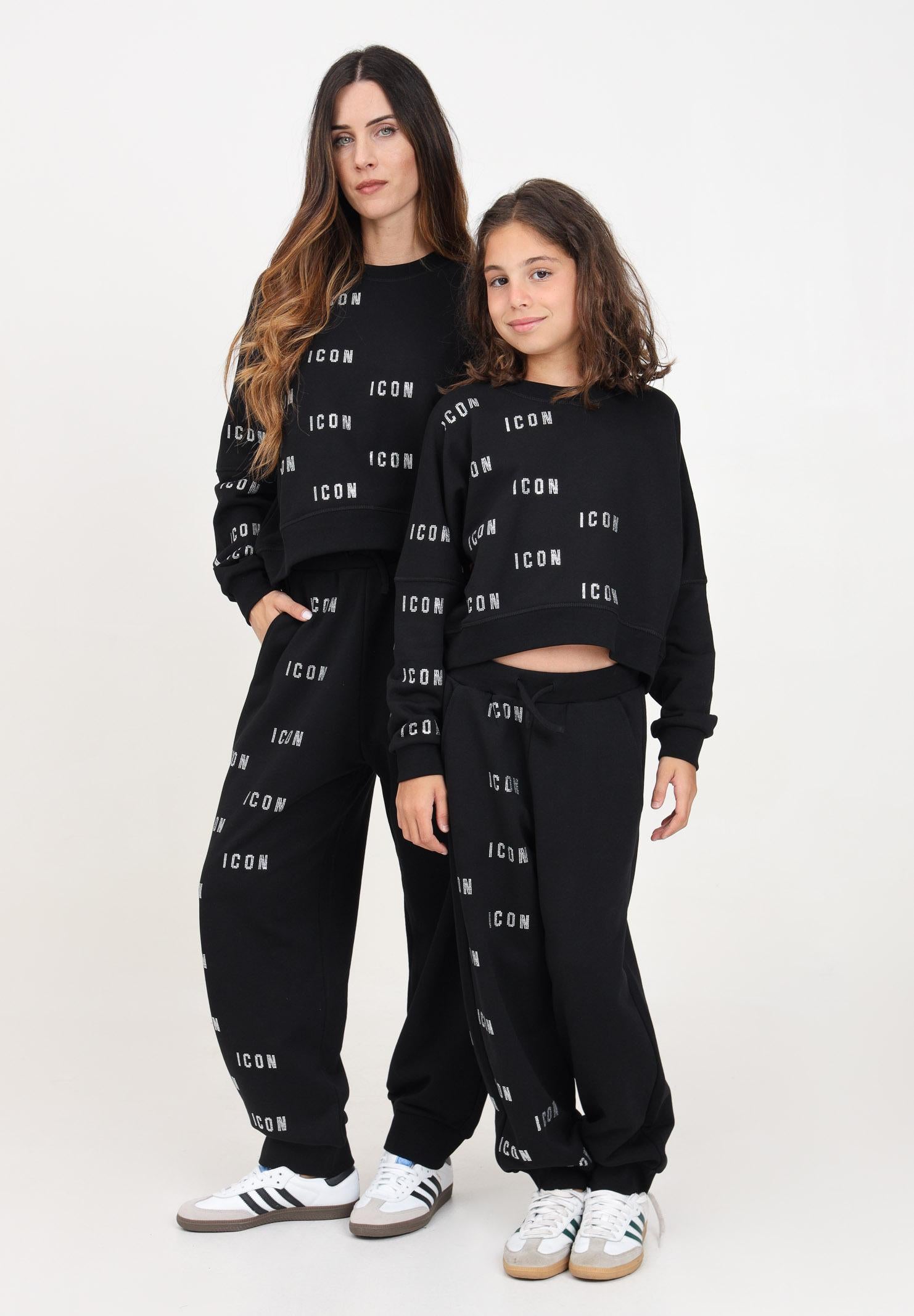 Pantalone sportivo nero per donna e bambina con stampa logo in strass DQ2681D009B DQ900 DSQUARED2 
