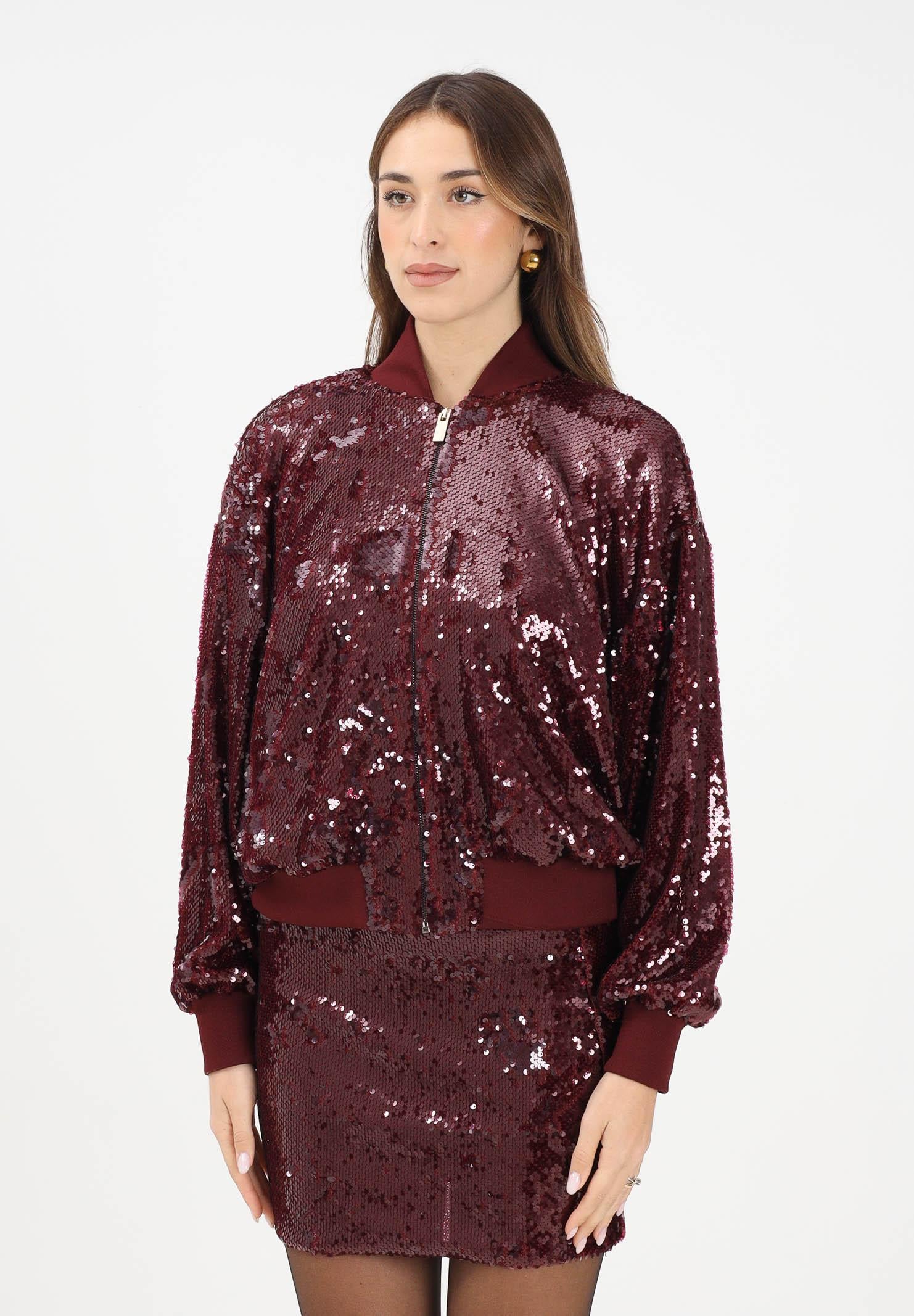 AKEP Bomber bordeaux da donna interamente ricoperto di paillettes MFKD11107 V1 AKEP 