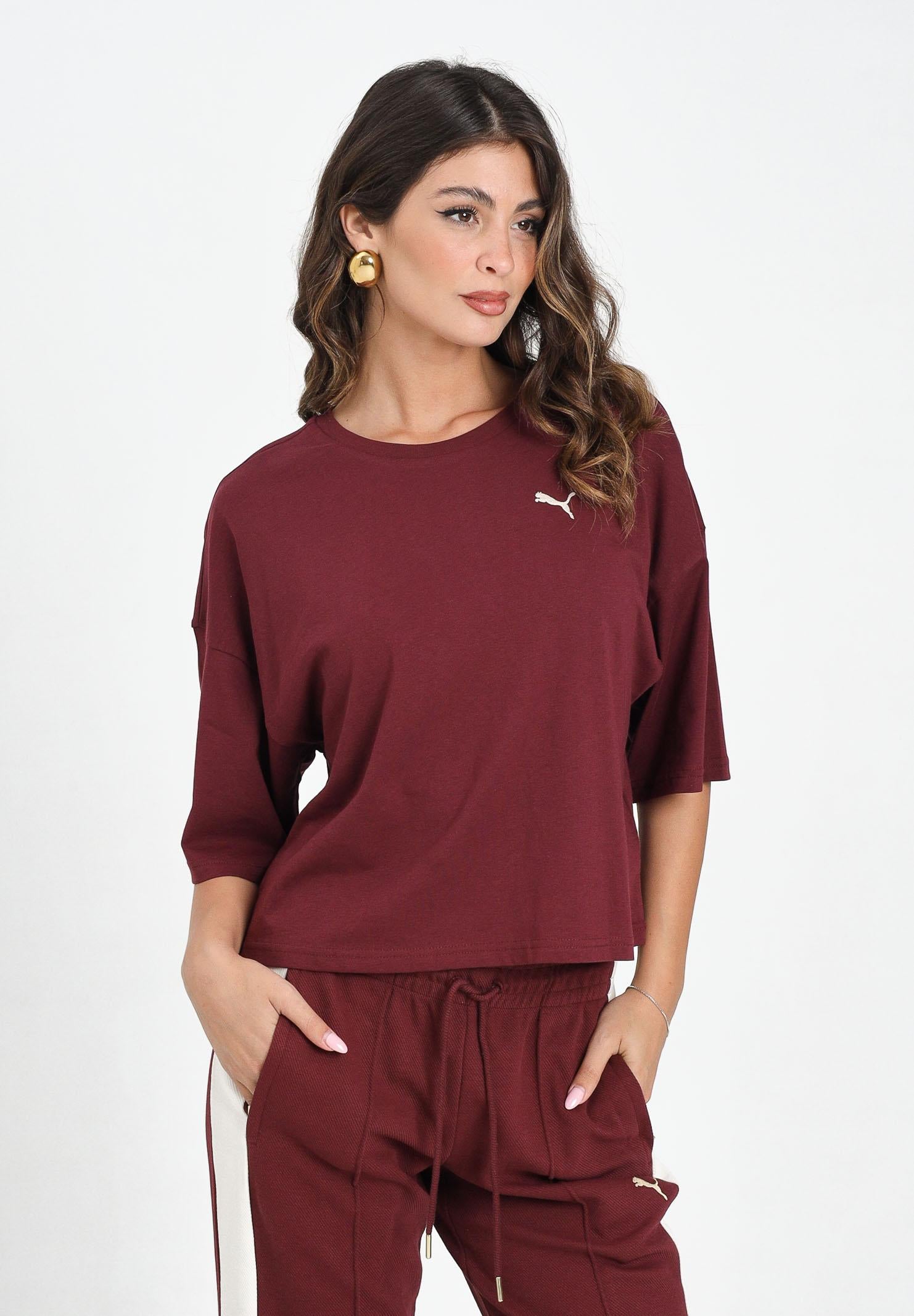 PUMA T-shirt a manica corta WARDROBE Essentials bordeaux da donna 629743 96 PUMA 