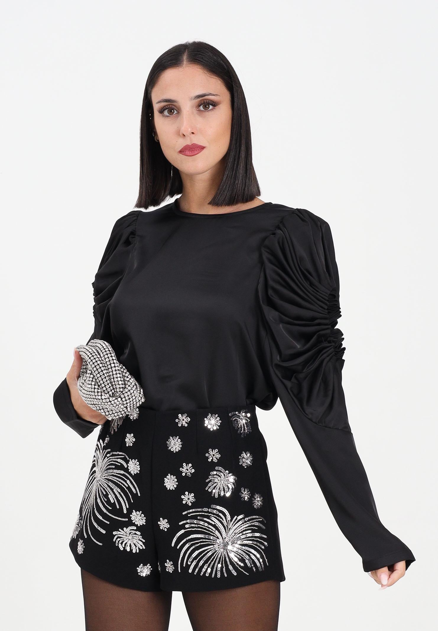 TPN Blusa Wilbur nera da donna in tessuto satinato con cut-out alle maniche WILBUR232W5 D6 TPN 