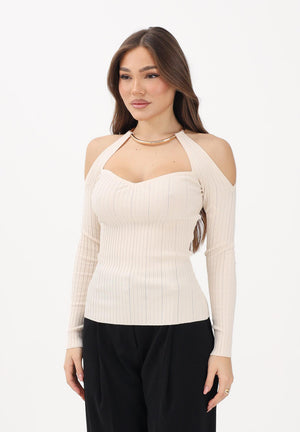 ELISABETTA FRANCHI Maglioncino burro da donna con dettaglio gioiello MK89S61E2 193 ELISABETTA FRANCHI 