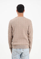 TOMMY HILFIGER Maglioncino girocollo beige da uomo con ricamo bandierina MW0MW33132AFE . TOMMY HILFIGER 