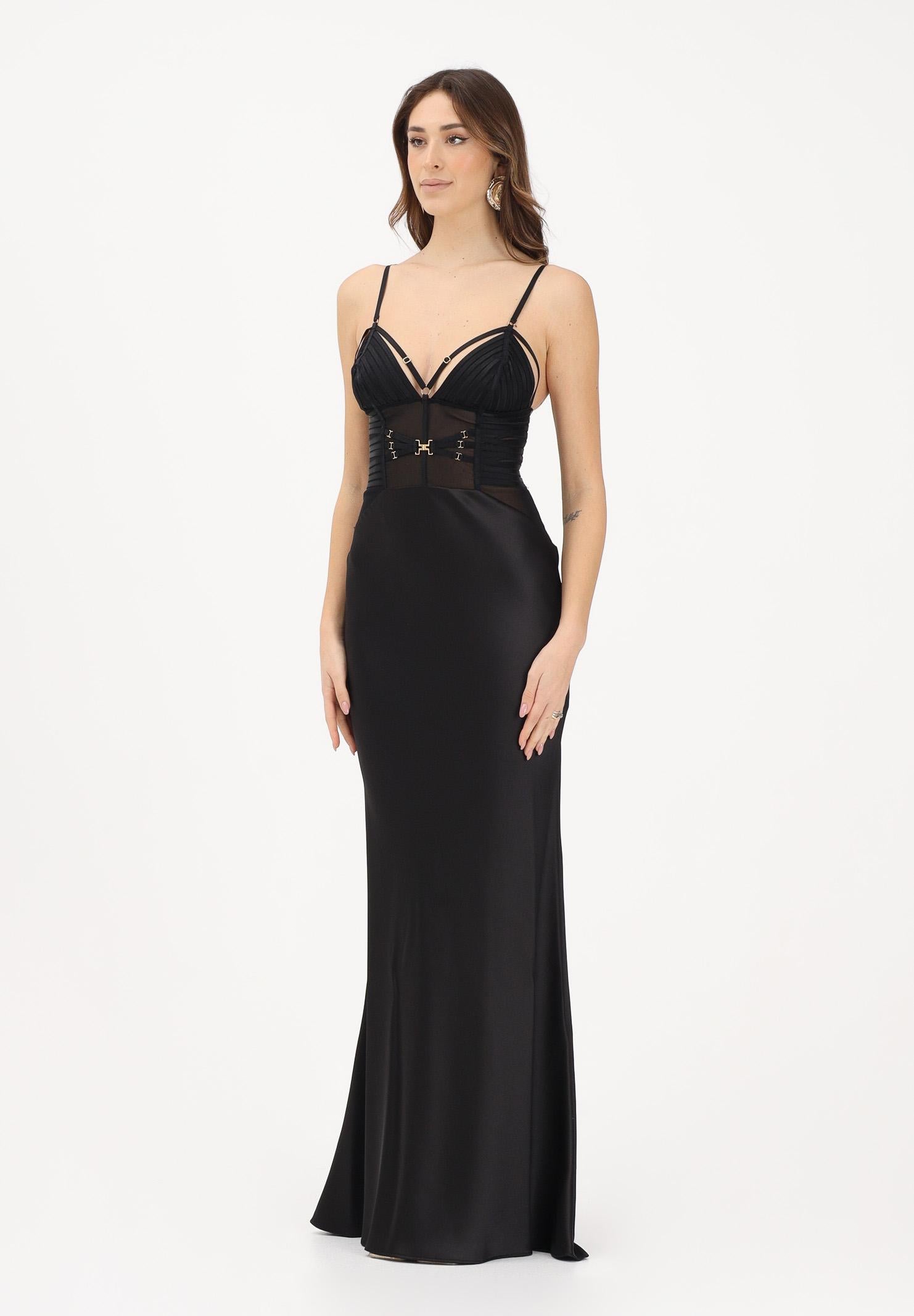 ELISABETTA FRANCHI Women's long black satin dress