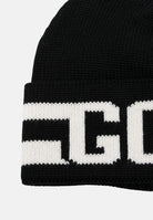 GCDS Berretto di lana nero per uomo e donna con logo B2CU5818AL9 99 GCDS 