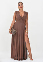 ELISABETTA FRANCHI Abito lungo color caffè da donna in jersey lurex ABR1556E2 EA3 ELISABETTA FRANCHI 