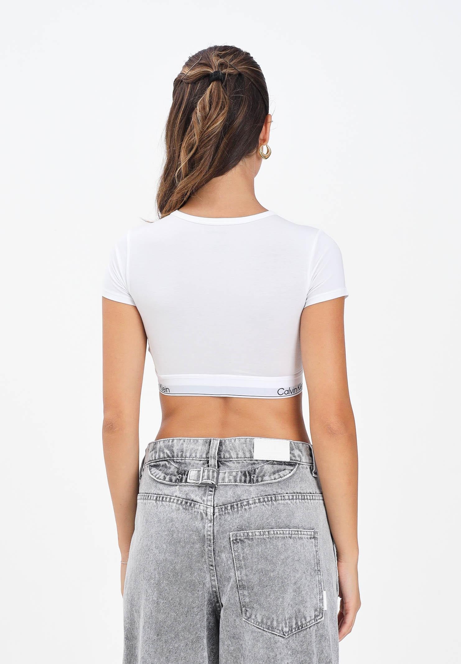 CALVIN KLEIN T-shirt a manica corta bianca da donna con banda logata LV00QF8495 100 CALVIN KLEIN 