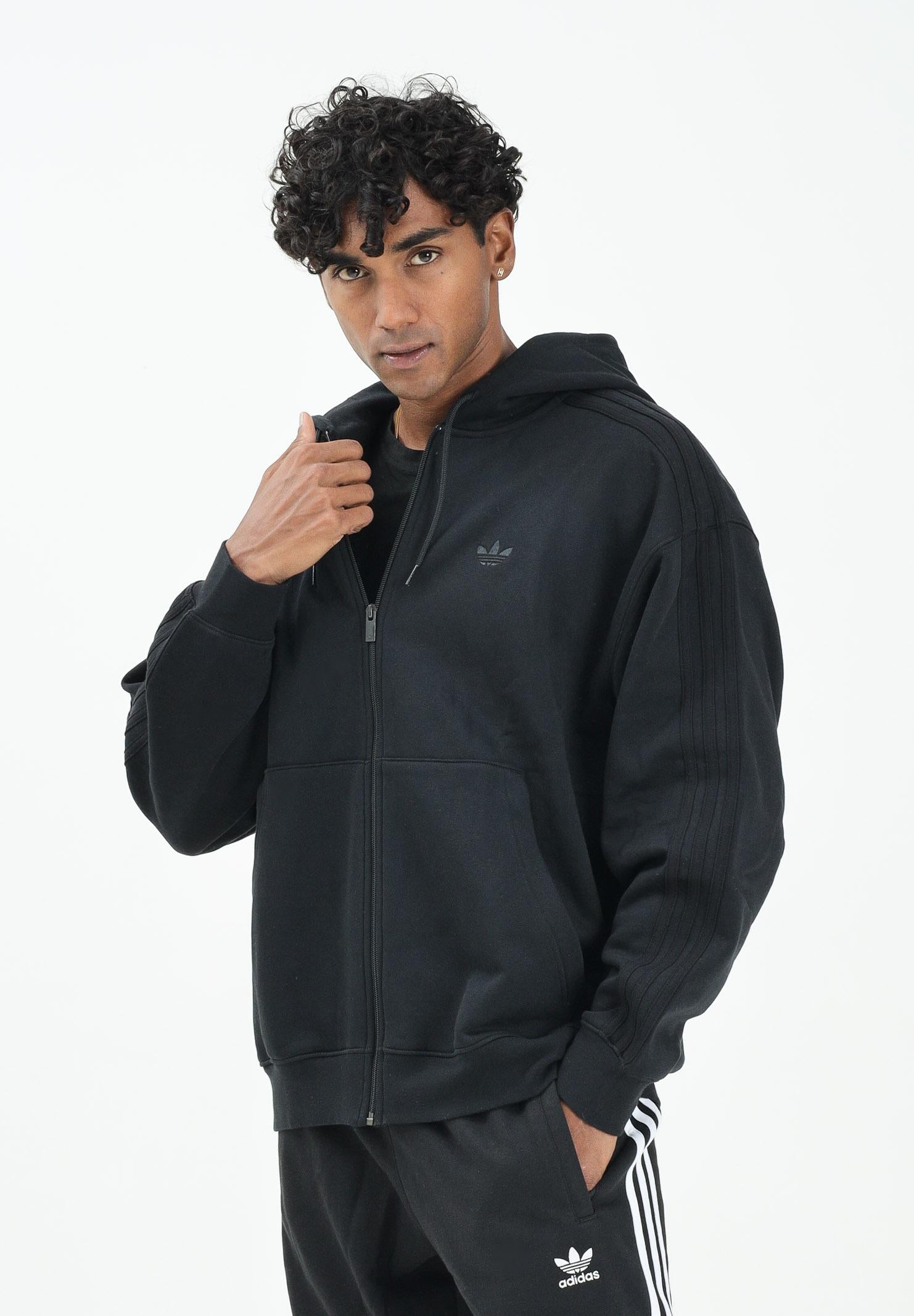 ADIDAS ORIGINALS Felpa con zip adidas adicolor Oversize nera da uomo JW8367  ADIDAS ORIGINALS 