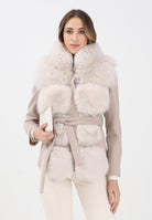 YES LONDON Cappotto corto beige da donna con vera pelliccia CD1203 BE YES LONDON 