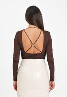 ELISABETTA FRANCHI Body manica lunga marrone da donna con drappeggi BO00356E2 EA3 ELISABETTA FRANCHI 