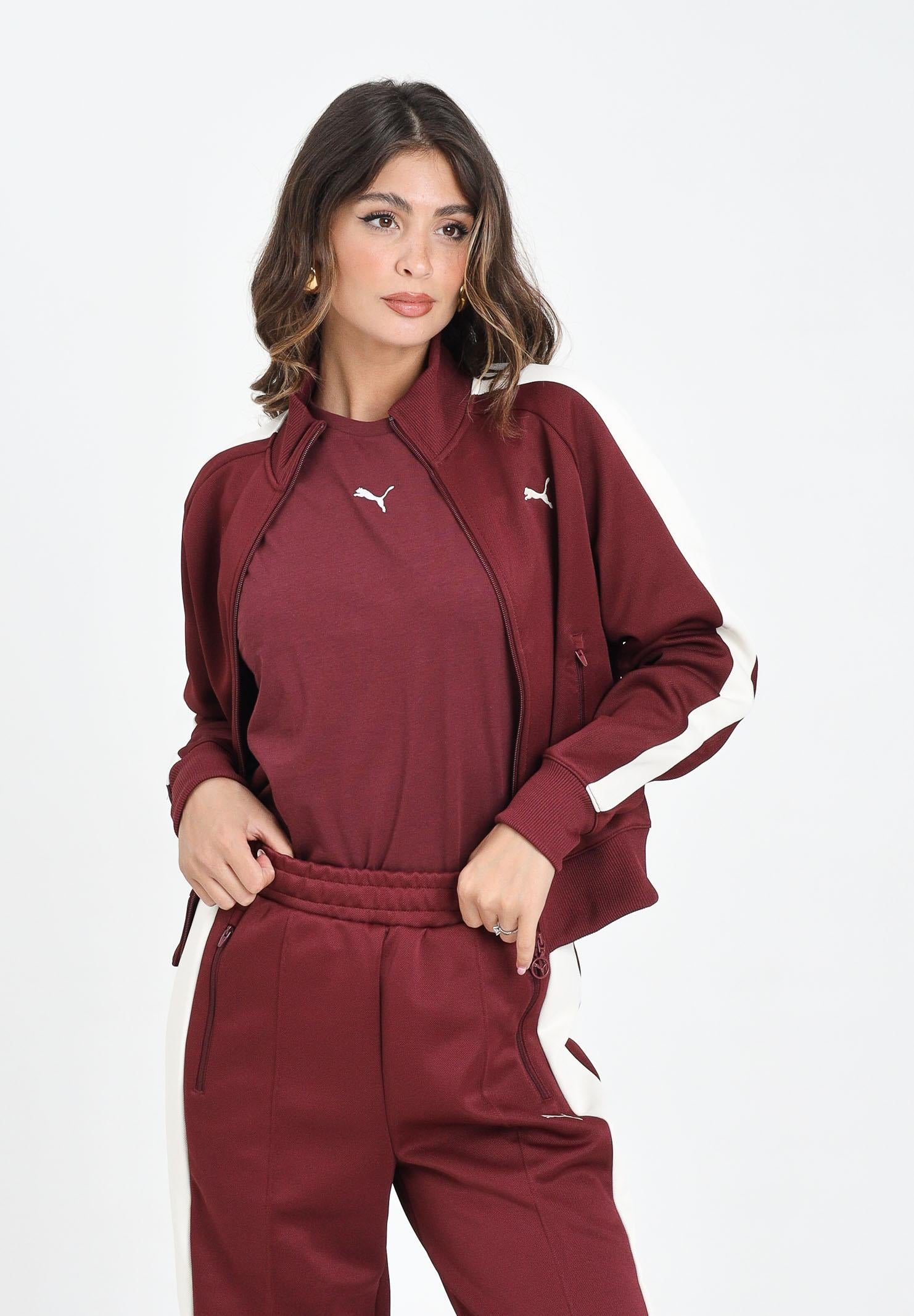 PUMA Felpa con zip T7 ALWAYS ON bordeaux da donna 629796 96 PUMA 