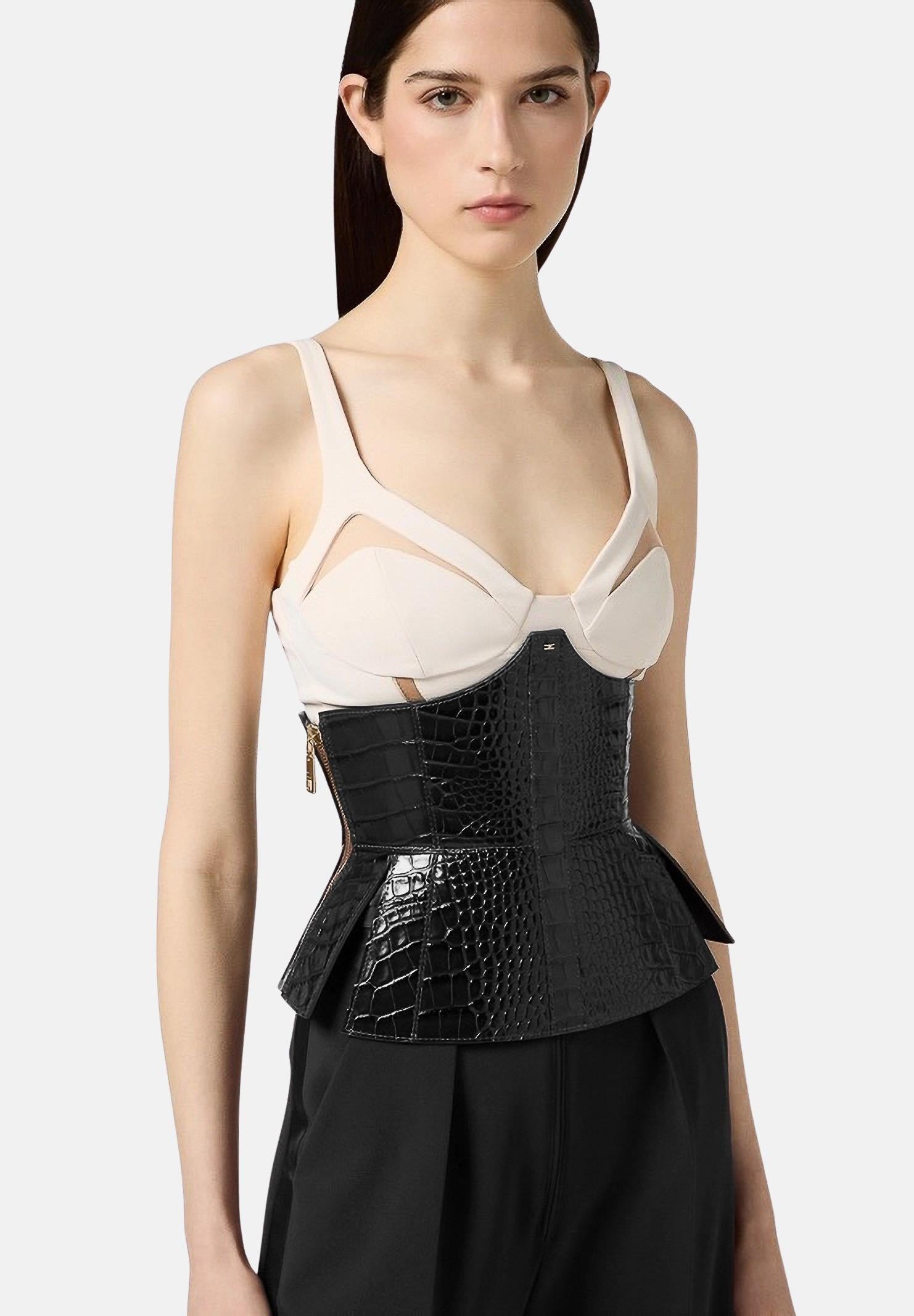 ELISABETTA FRANCHI Cintura bustier nera da donna con stampa cocco CT83S58E2 110 ELISABETTA FRANCHI 
