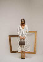 SANTAS Abito midi DOUCEUR avorio da donna con pois marroni PV2603 POMA SANTAS 